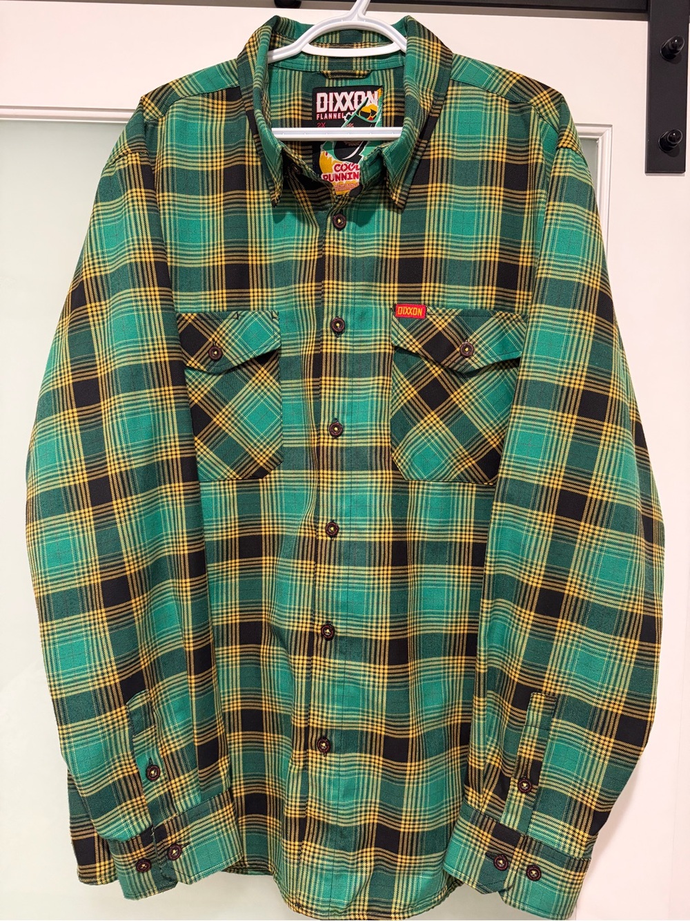 DIXXON Green and Black Plaid Shirt Jacket with Yellow Accents